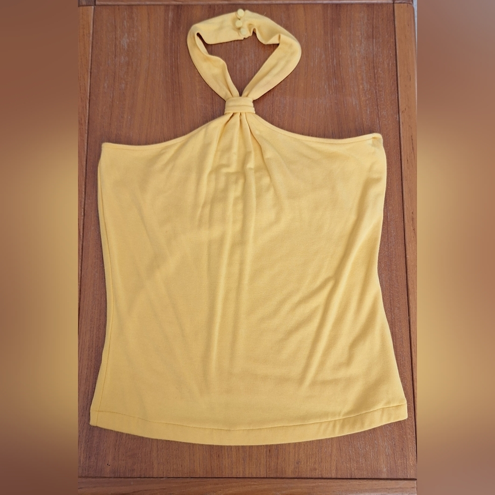Kenneth Cole Yellow Halter Top Choker Tie Neck Sleeveless Coquette Y2K Womens S